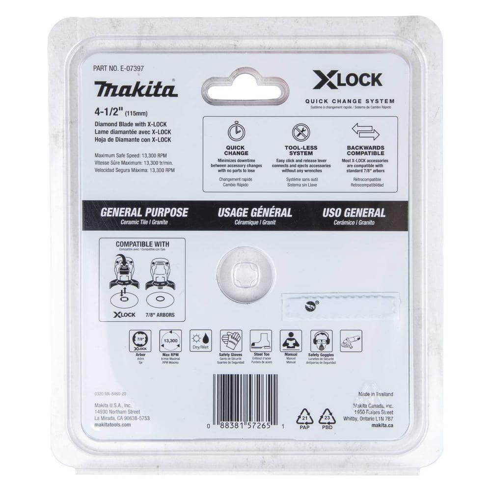 Makita X-LOCK 4-1/2 in. Continuous Rim Diamond Blade for Ceramic and Granite Cutting E-07397