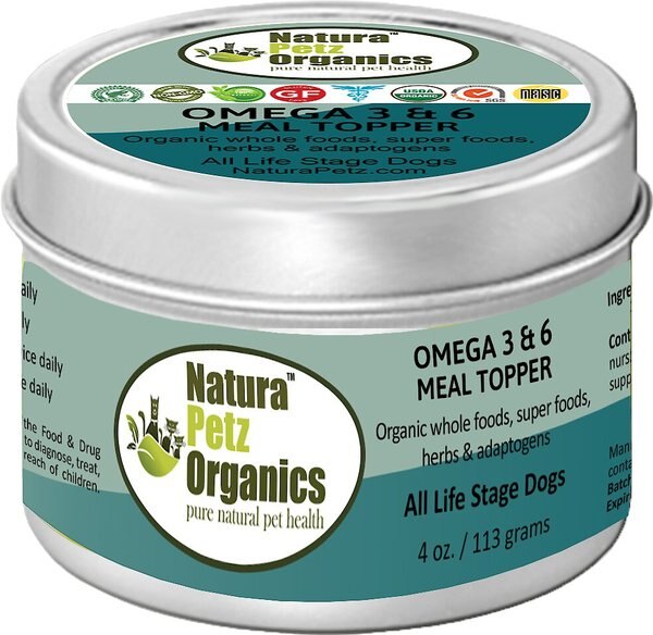 Natura Petz Organics Omega 3 and 6 Turkey Flavored Powder Skin and Coat Supplement for Dogs， 4-oz tin