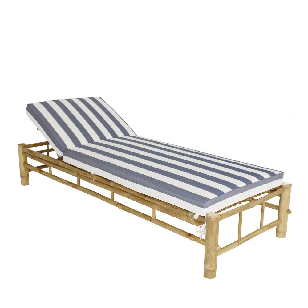 Bamboo Lounge Chair Adjustable Sun Lounger   Royal Blue Color With Navy Blue Mattress