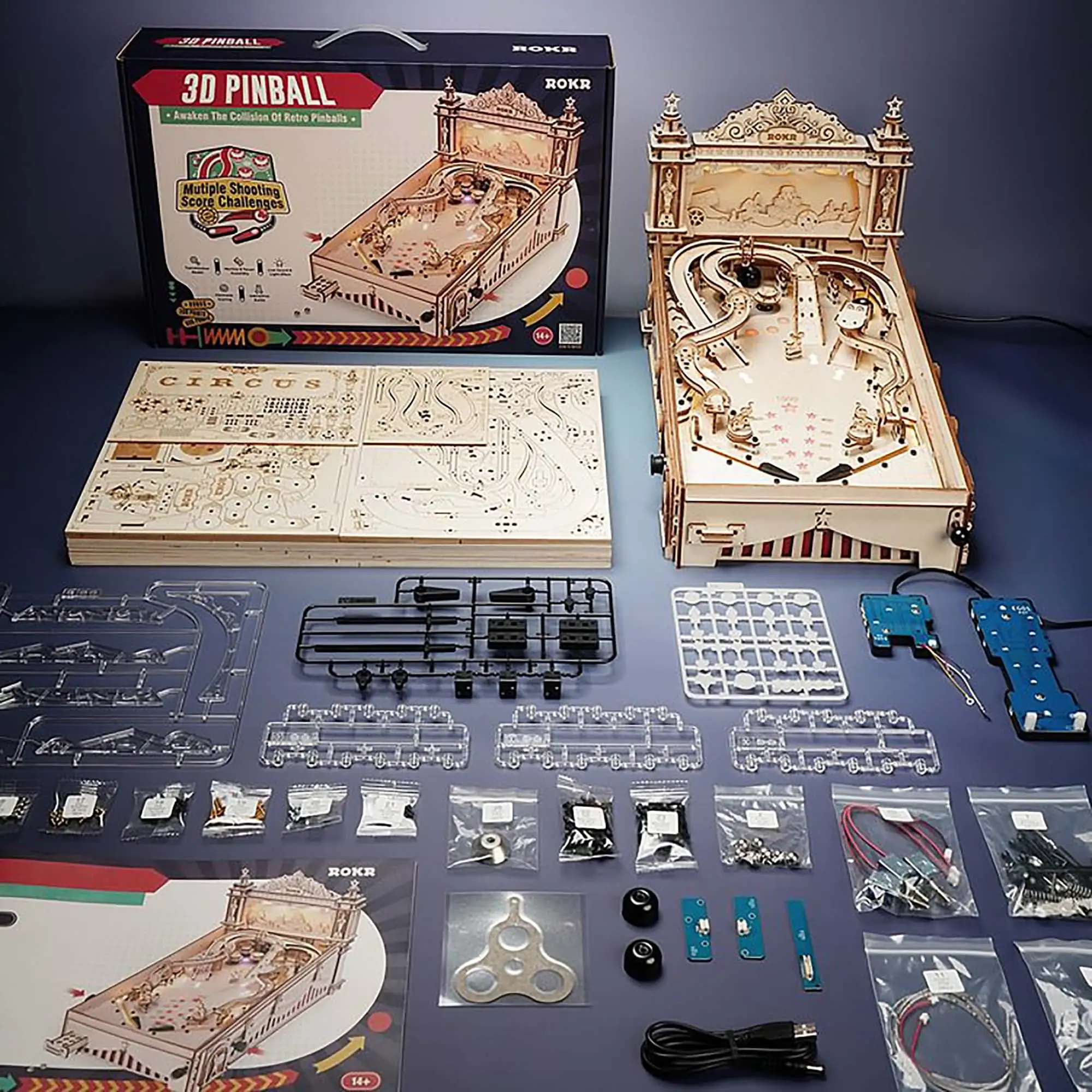 ROKR 3D Puzzle 3D Pinball Machine ，Retro Games Marble Run，Birthday Gift for Adult Kid，482 Pcs