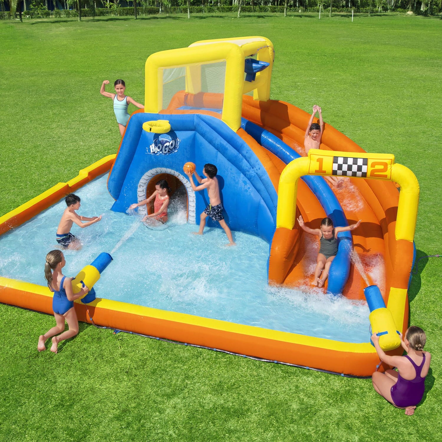 Bestway H2OGO! 18 x 16.5 x 8.7 Ft Super Speedway Kids Inflatable Water Park