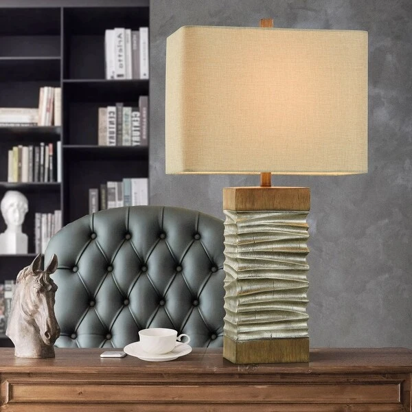 Darley Table Lamp - Silver and Brushed Brown Finish - Beige Shade