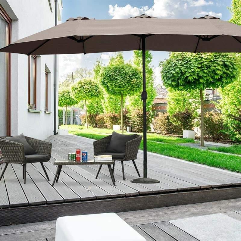 15 FT Double-Sided Outdoor Patio Umbrella with Crank, Extra Large Table Umbrella for Pool Deck Backyard