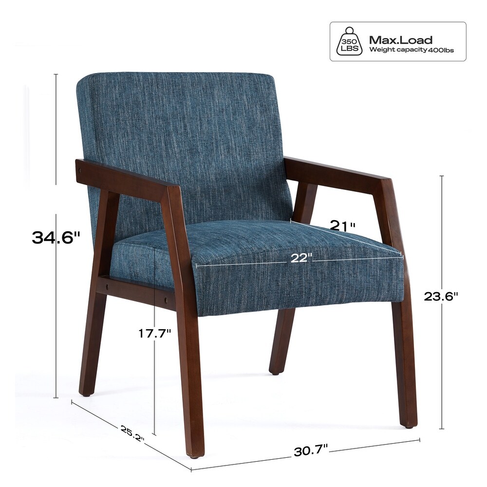 HUIMO Accent Armchair Solid Wooden Brownness/ White/ Blue Upholstered Mid Century Modern Accent Chair for Living Room  Bedroom