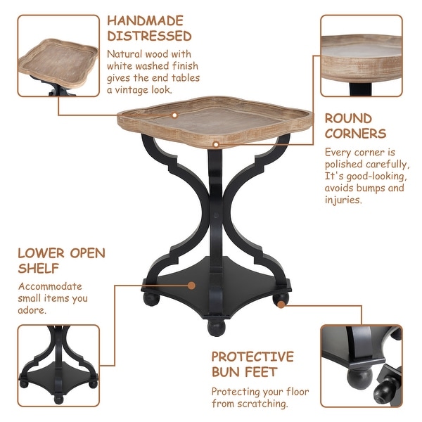 COZAYH Rustic Farmhouse Tray Top End Table