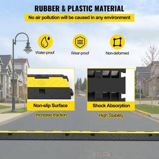 VEVOR Cable Protector Ramp 2-Channels Modular Speed Bump Hump Rubber 11000 lbs. Load for Wire Cord Driveway Traffic (4-Pack) DLBHQXSLX4PCSTMPKV0