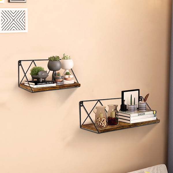 Set of 2, Floating Wall Mounted Shelves Storage Shelf for Livingroom Bedroom Kitchen Home Decor, Black