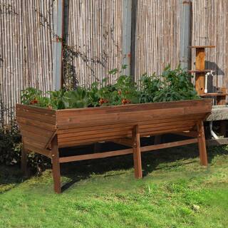 VEIKOUS 70 in. L Carbonized Oversized Wooden Raised Garden Bed With Funnel Design and Liner PG0102-05RT-2