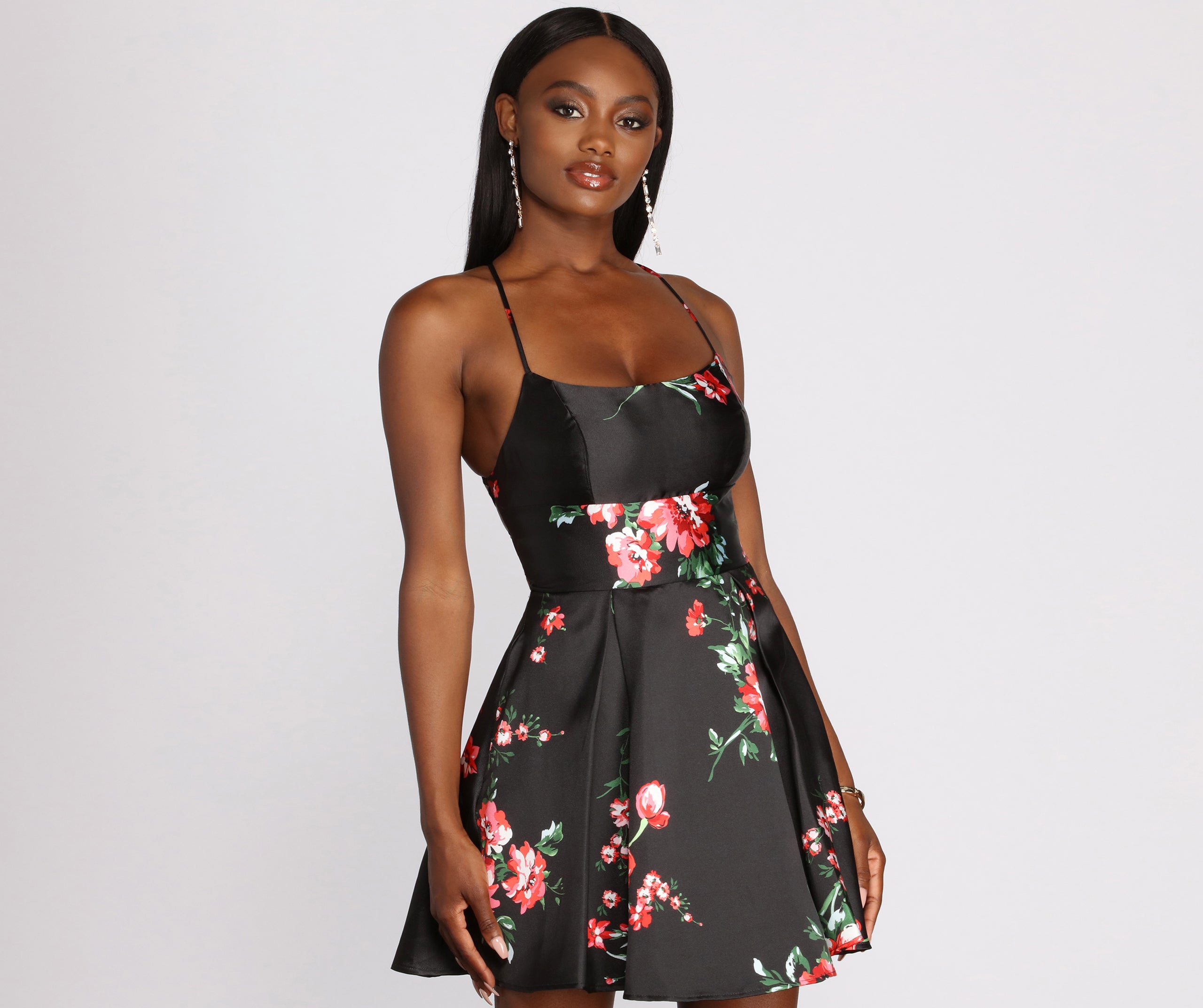 Viona Floral Sleeveless Lattice Dress