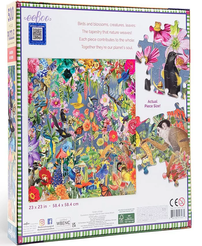 Eeboo Piece And Love Garden of Eden 500 Piece Square Adult Jigsaw Puzzle Set  Ages 14 and up