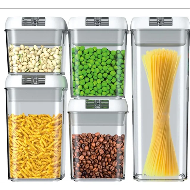 Kitchen Plastic Storage Tank Sealed Five-piece Fresh-keeping Box Food-grade Transparent Storage Tank Easy-to-buckle Can