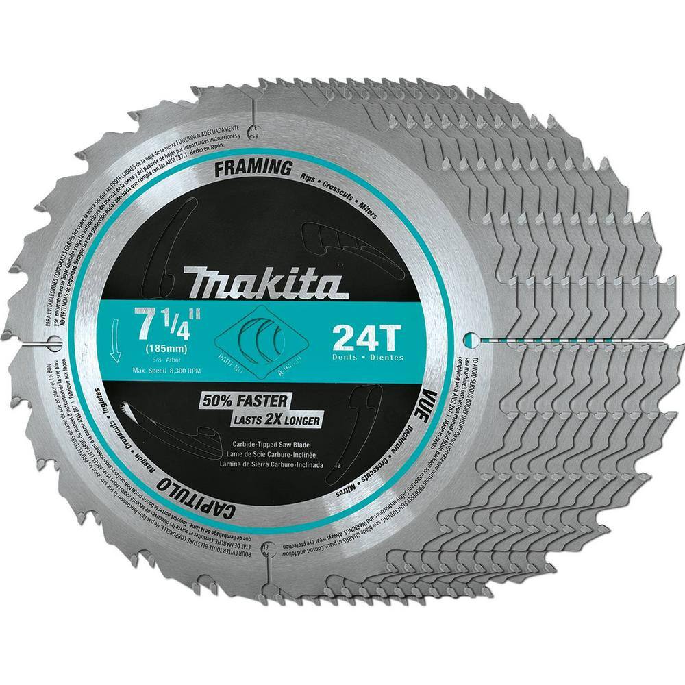 Makita 7-14 in. 24 TPI Carbide-Tipped Framing Blade (10-Pack) A-94839-10