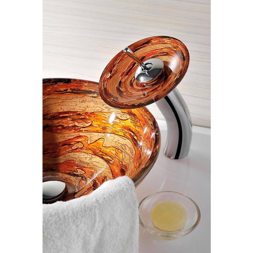 ANZZI Stanza Series Vessel Sink in Brown with Pop-Up Drain and Matching Faucet in Lustrous Brown LS-AZ061