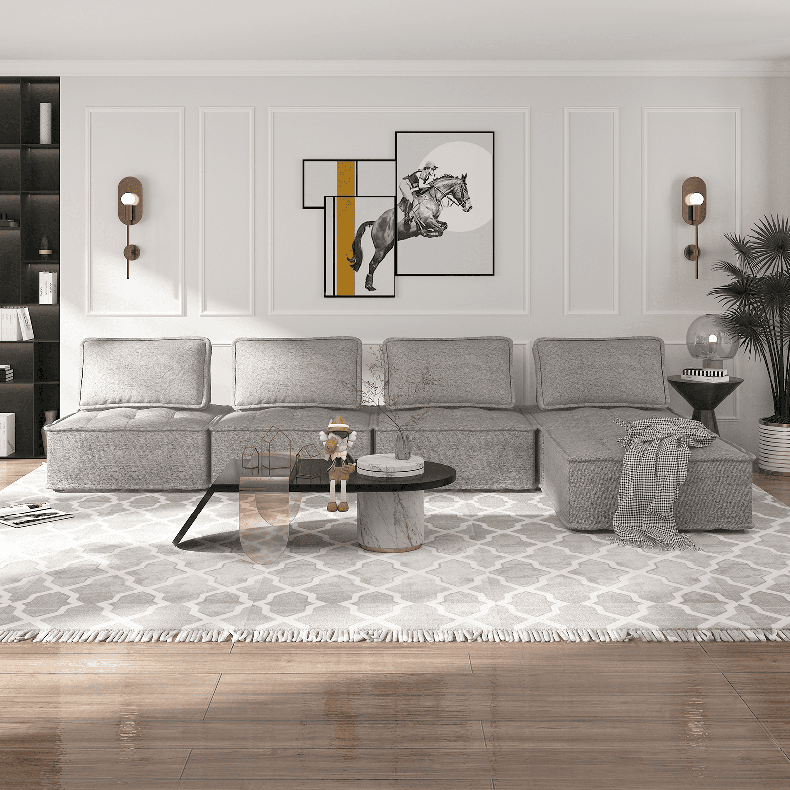 MUZZ Free Combination Sectional Sofa, 5 Seater Sofa Couch with Modern Fabric and Soft Cotton, Modular Armless Sectional Sofa Couch for Living Room, Bedroom (Light Grey, 5PCS)