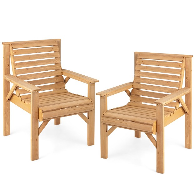 Costway Set Of 2 Patio Fir Wood Chair Dining Inclined Backrest Garden Backyard Indoor