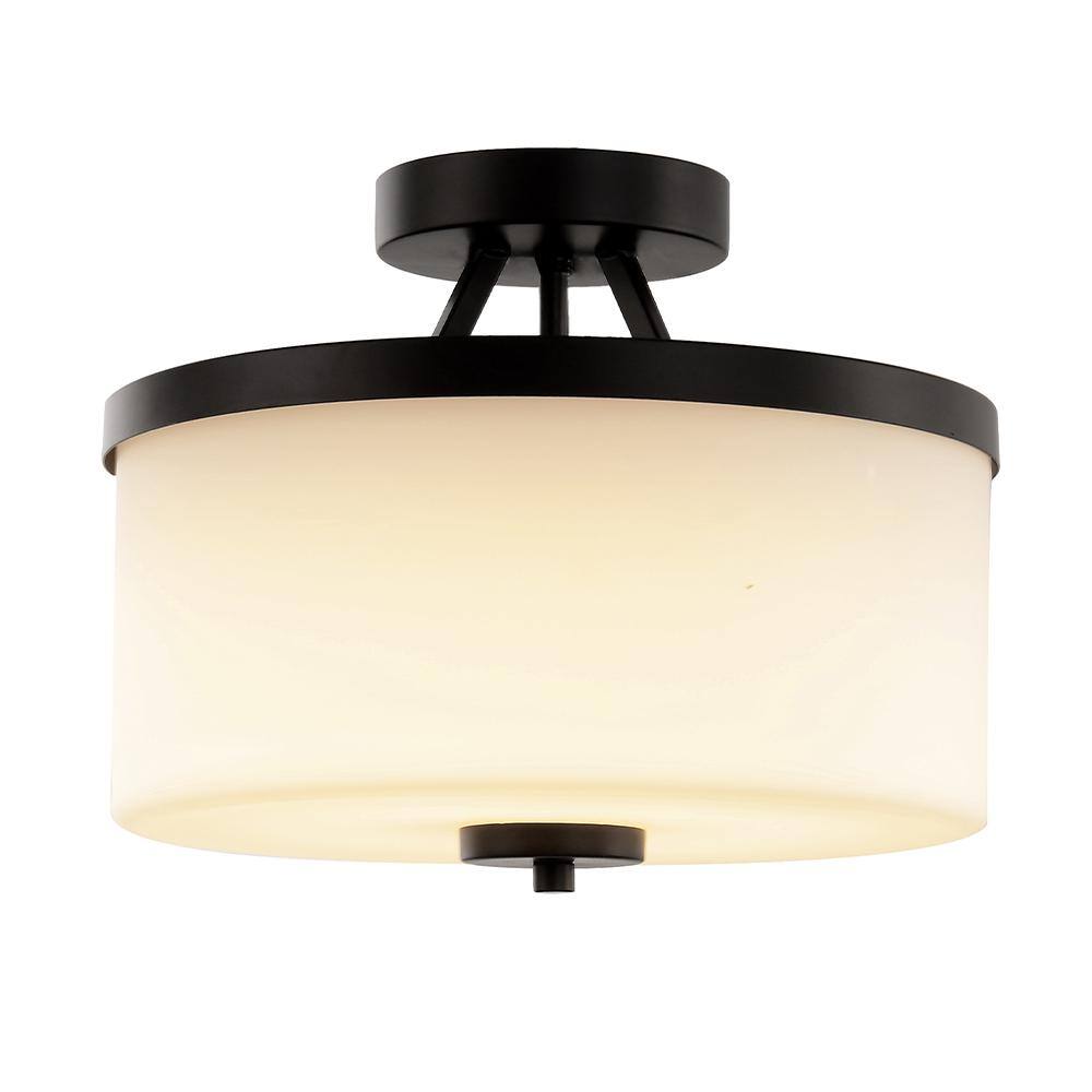 SMRTLite by NBG HOME 12 in. Espresso Integrated LED Semi-Flush Mount with Frosted Shade DS18779