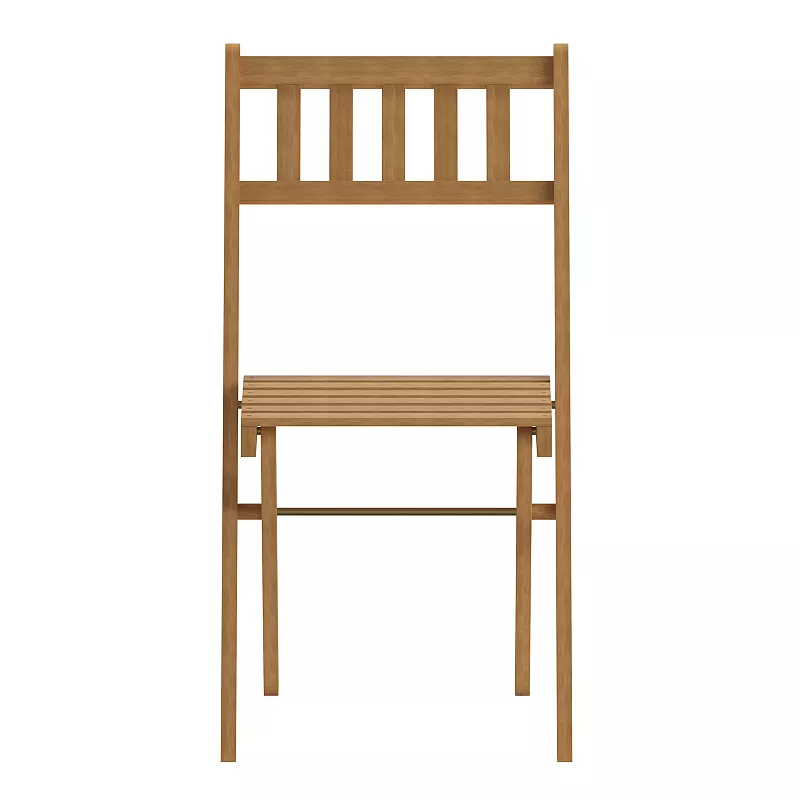 Merrick Lane Stora Set of 2 Solid Acacia Wood Armless Folding Patio Bistro Chairs with Slatted Backs and Seats