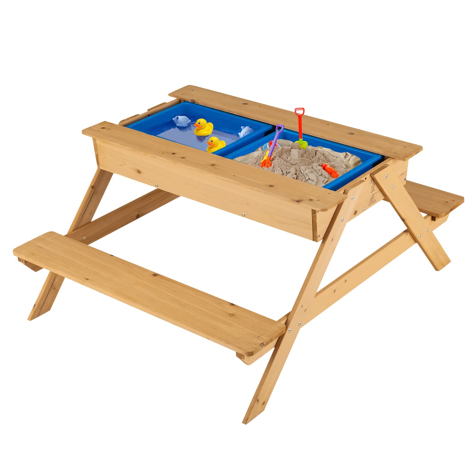 Costzon Kids Picnic Table, 3 in 1 Multipurpose Sand & Water Table w/Removable Top & 2 Storage Boxes