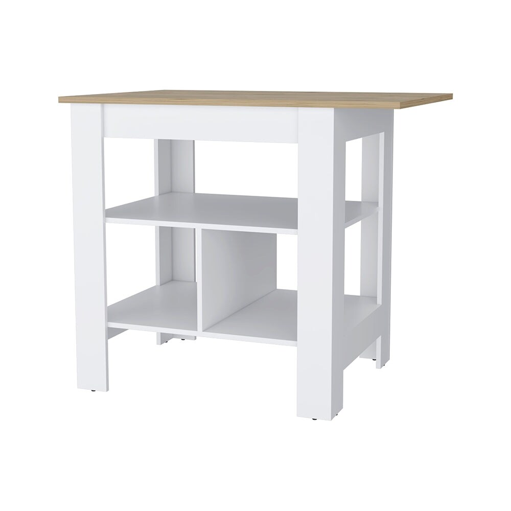 3 Shelf Open Shelves Kitchen Island with Dining Table  Livingroom Coffee Tables Snack Tables  Entrance Side Table  White