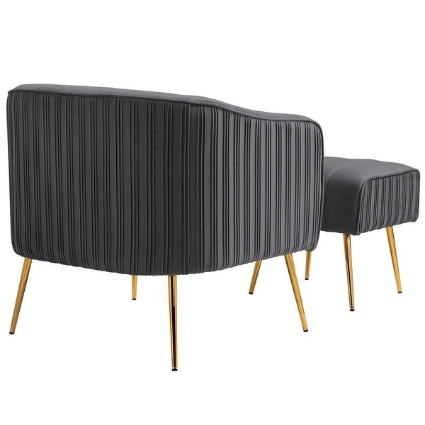 Modern Velvet Barrel Arm Accent Chair with Ottoman