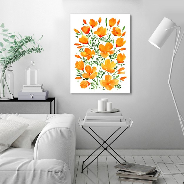 Americanflat Botanical Farmhouse Watercolor California Poppies By Blursbyai Wrapped Canvas