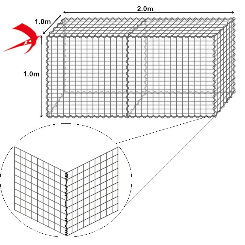 ISO factory supply hot sale 2*1*1m galvanized welded stone cage wire mesh gabion basket gabion fence for garden design