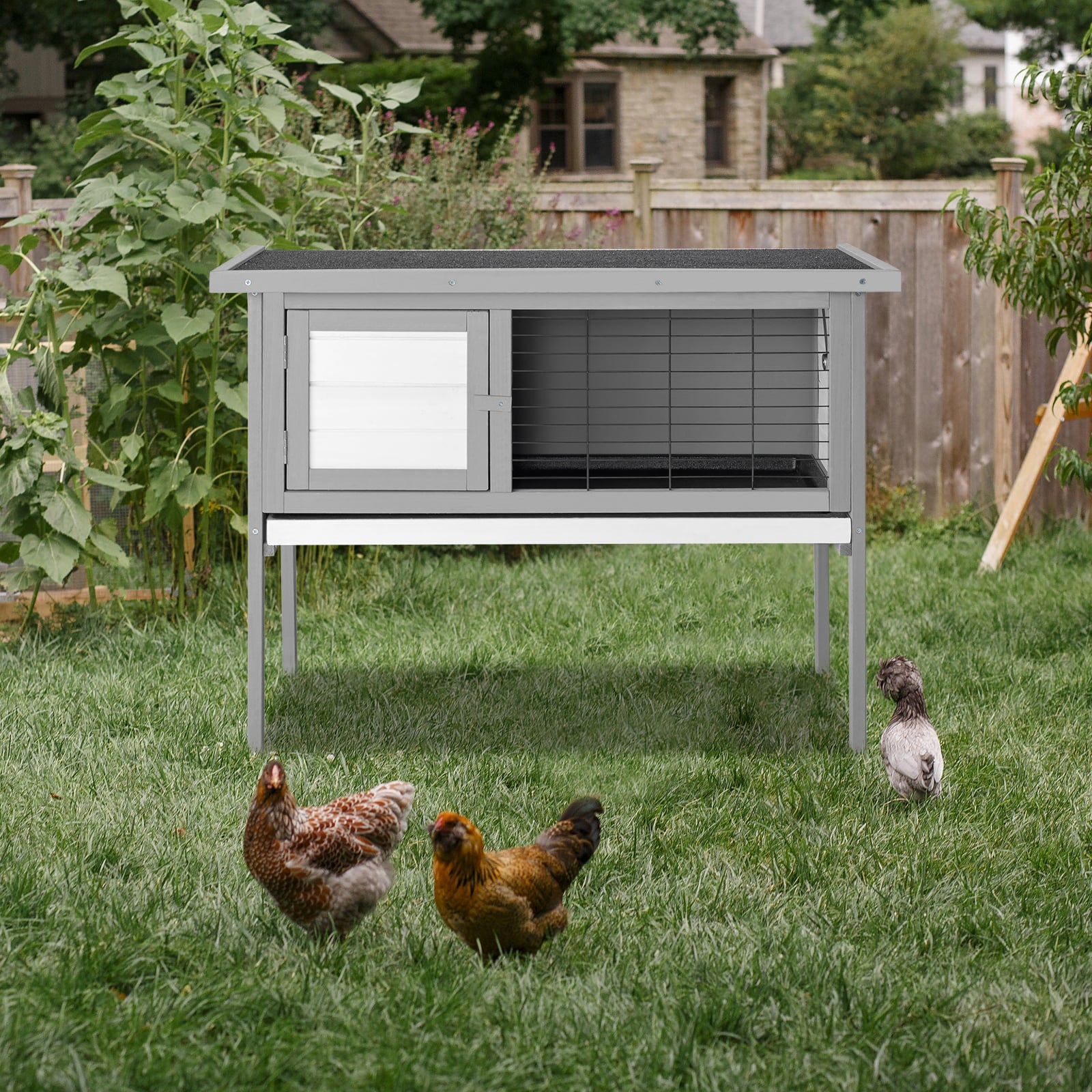 Zimtown Single Desk Wooden Chicken Coop， Waterproof Rabbit Hutch， Poultry Cage for Small Animal， Gray