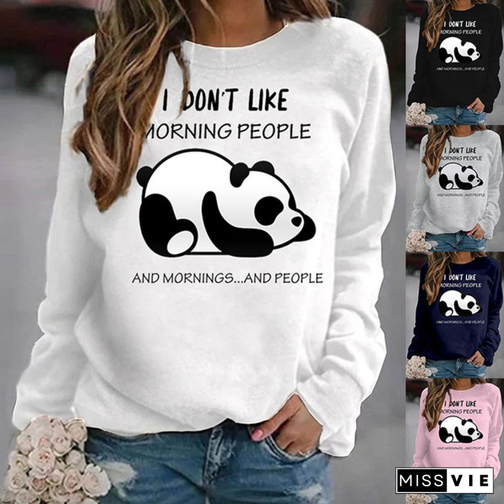 Fashion Panda I Don't Like Morning People Printed Oversize Hoodless Sweater For Women Cool Printed Autumn Winter Fashion Ladies Sweatshirts