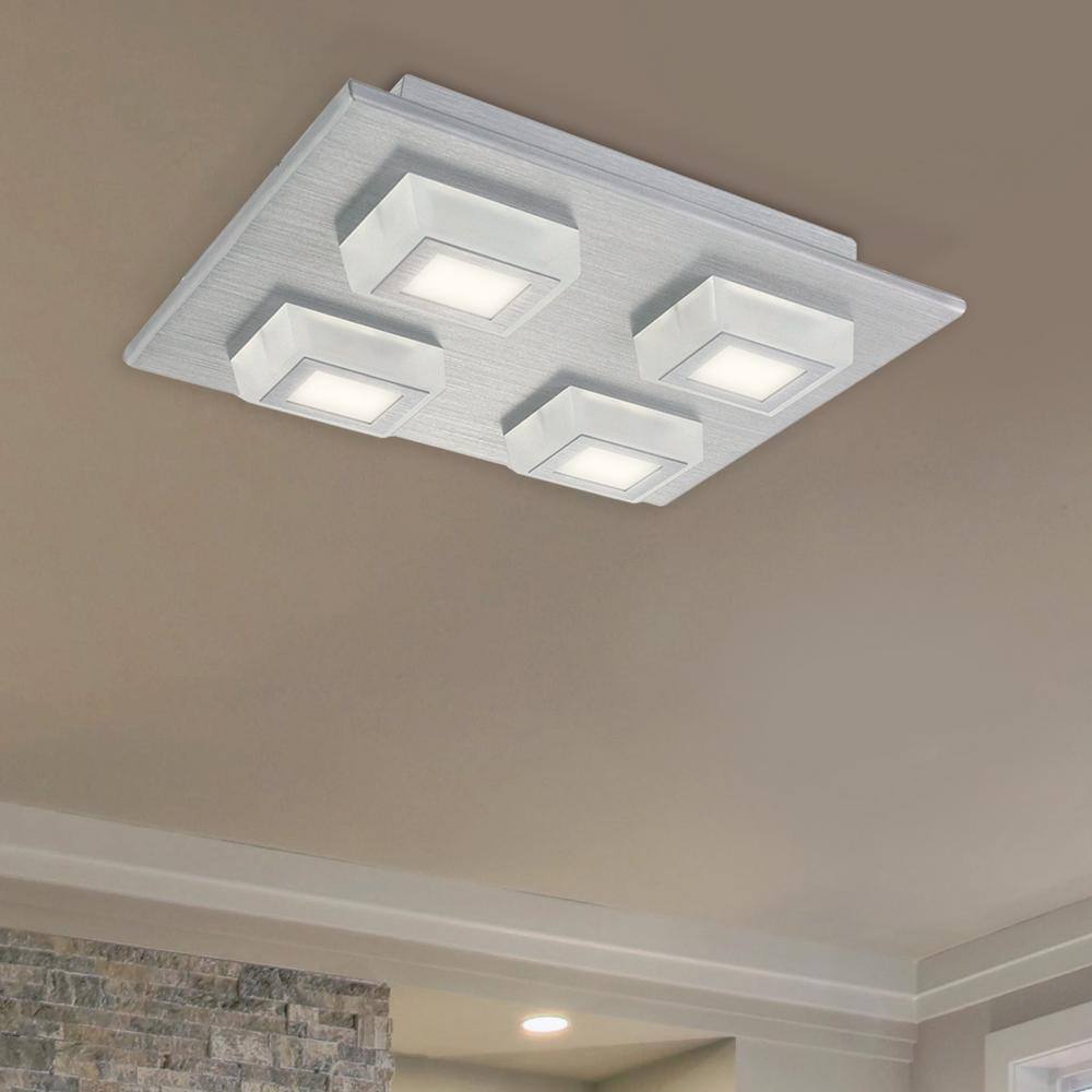 Hampton Bay Garfield 11 in. Integrated LED Brushed Aluminum Square Track Flush Mount 205517A