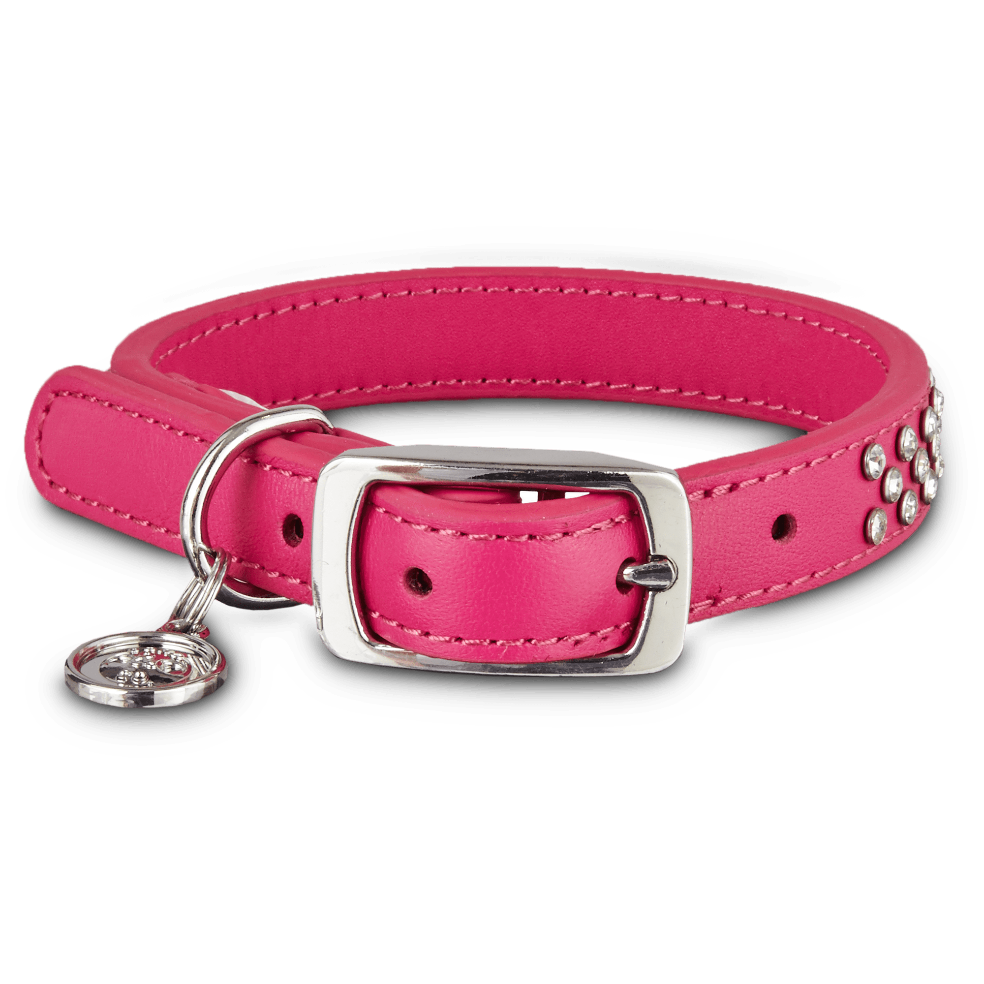 YOULY Leather Bling Pink Dog Collar， Small