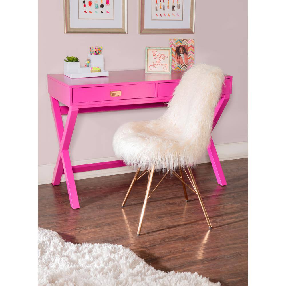 Linon Home Decor 44 in. Rectangular Raspberry Pink 2 Drawer Writing Desk with Built-In Storage THD00683