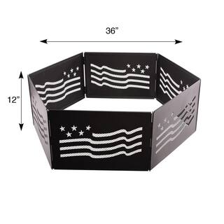 BLUE SKY OUTDOOR LIVING The Zion 36 in. x 12 in. Hexagon Steel Portable Folding Wood Fire Pit Ring with Carrying Bag - Stars and Stripes FFR3612SB