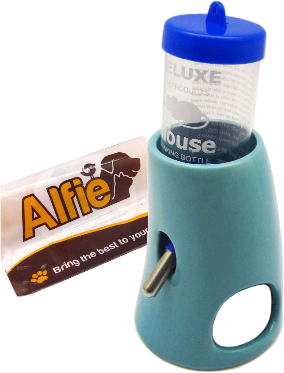 Alfie Pet - 2-in-1 Water Bottle with Hut for Small Animals Like Dwarf Hamster and Mouse - Color: Blue