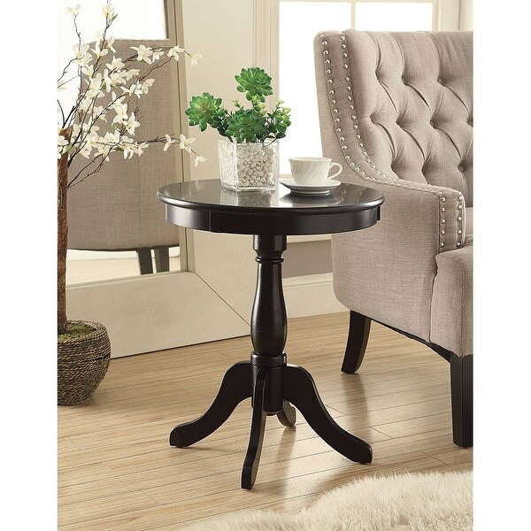 Alger Side Table， Wooden Turned Pedestal with 4 Solid Wood Legs