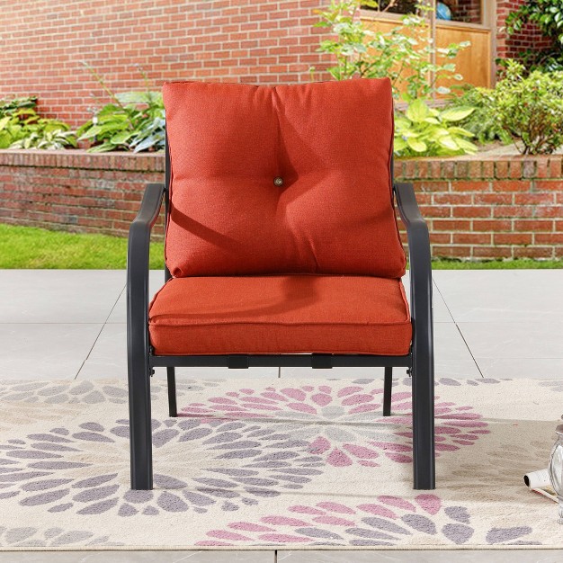 Patio Armchair Orange Patio Festival All weather Powder coated Steel Frame Olefin Upholstered Tufted Button Decor Removable Cushions