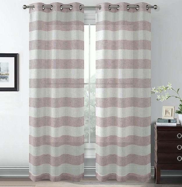 Kate Aurora Metallic Semi Sheer Rugby Striped Grommet Top Window Curtains