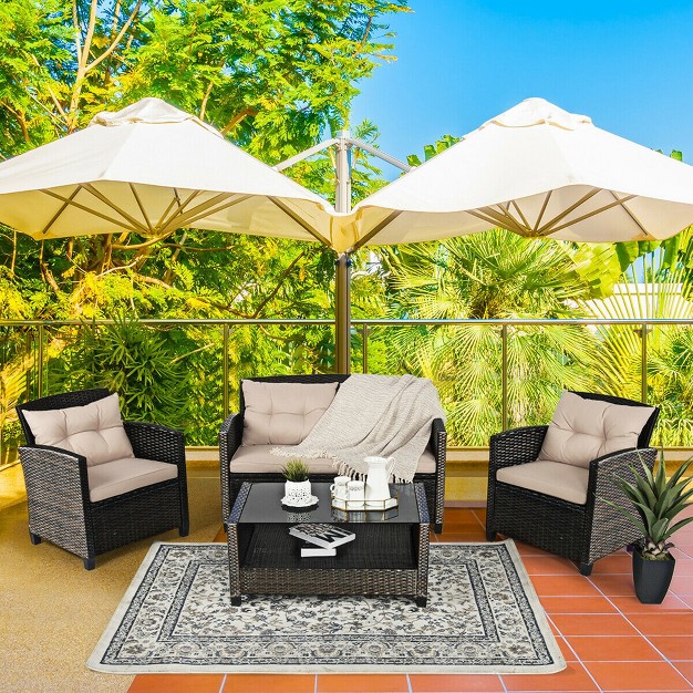 Costway 8pcs Patio Rattan Conversation Set Cushioned Outdoor Furniture Set