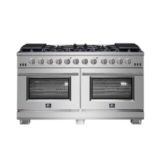 Forno Capriasca Titanium Professional 60 in. Freestanding Pro Style Double Oven Gas Range in Stainless Steel FFSGS6260-60