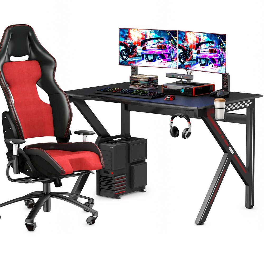 Costway Gaming Desk Gamers Computer Table E Sports K Shaped W/ Cup