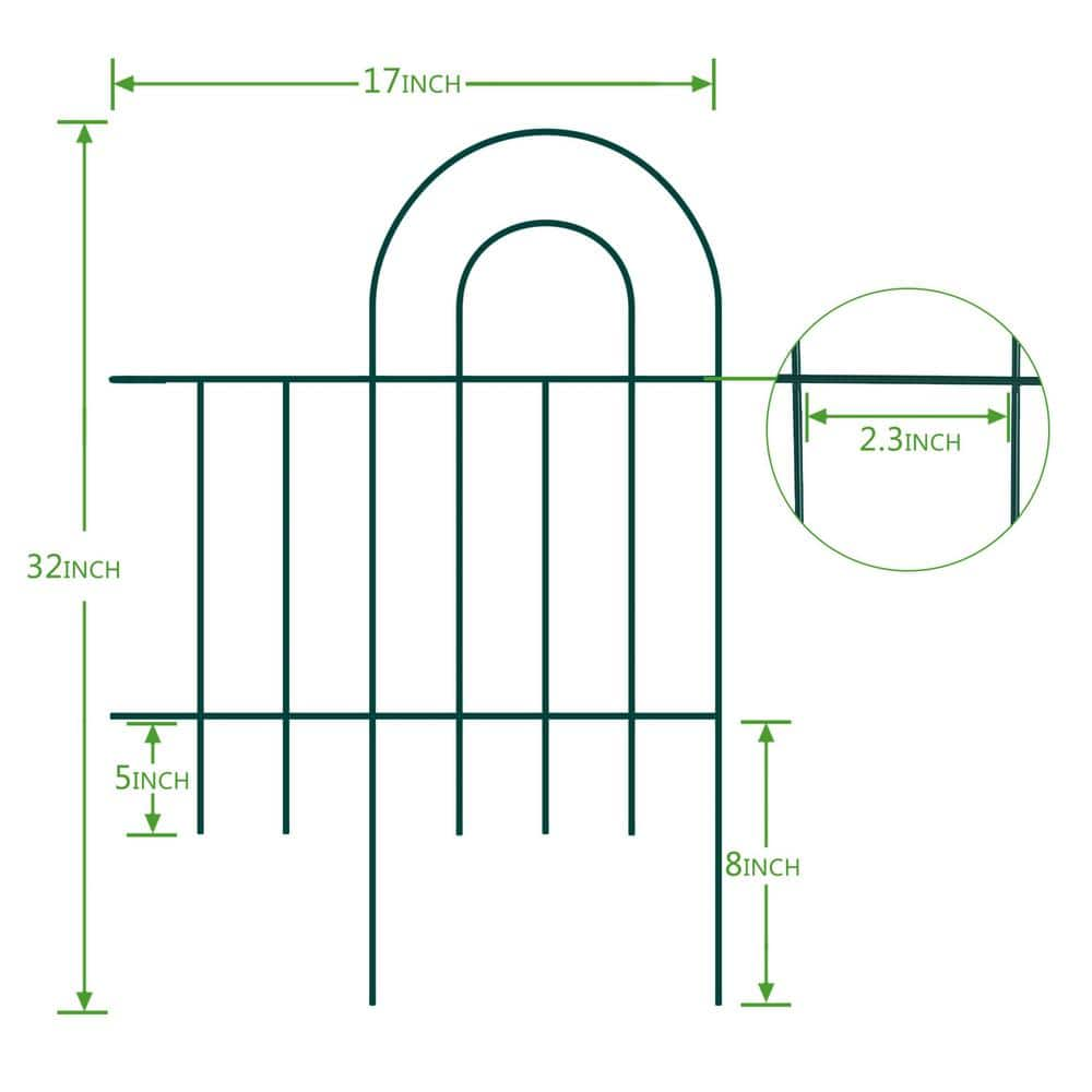 FENCY 32 in. Green Metal Decorative Garden Border Fence HD-A-HW89006