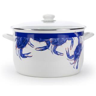 Golden Rabbit Blue Crab 18 qt. Porcelain-Coated Steel Stock Pot in Blue with Glass Lid SE75