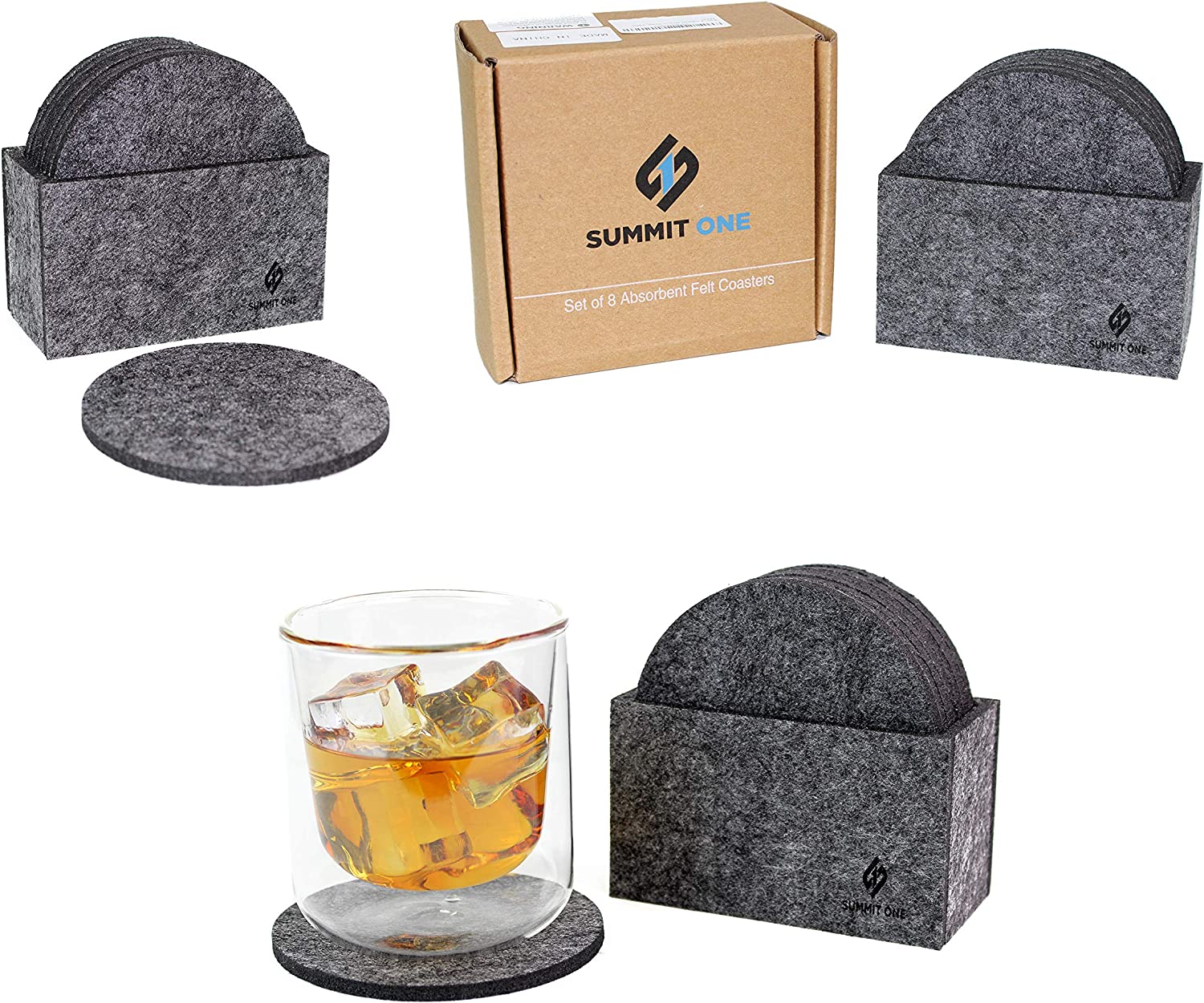 Summit One - Premium Coasters for Drinks set of 10 (4 x 4 Inch， 5mm Thick) Ideal Man cave Accessories