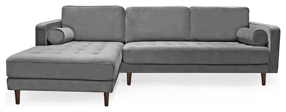 Roma Sectional Sofa  Gray Velvet   Midcentury   Sectional Sofas   by Primitive Collections  Houzz