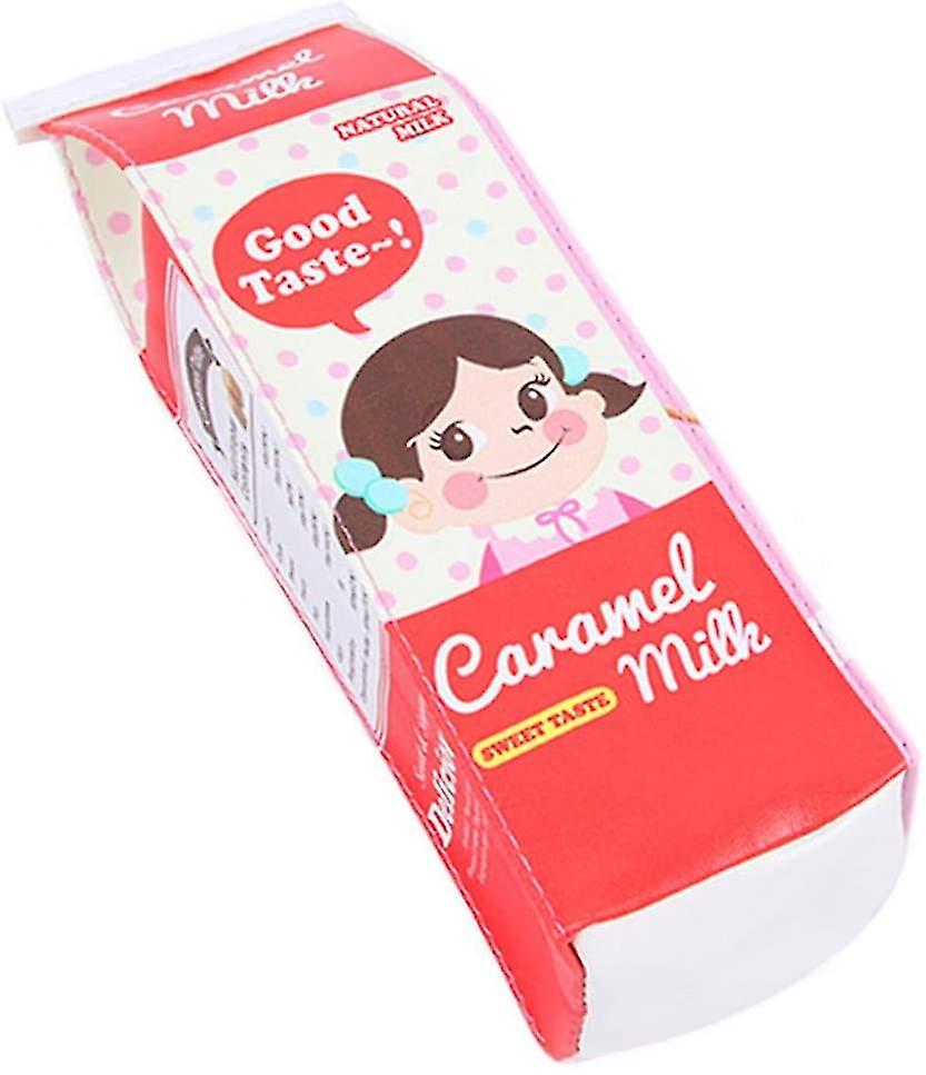 Veeki Funny And Cute Milk-shaped Pencil Case， Large-capacity Cosmetic Bag， Waterproof Pu Pen Holder， Pencil Case， Stationery Storage Bag (light Red)