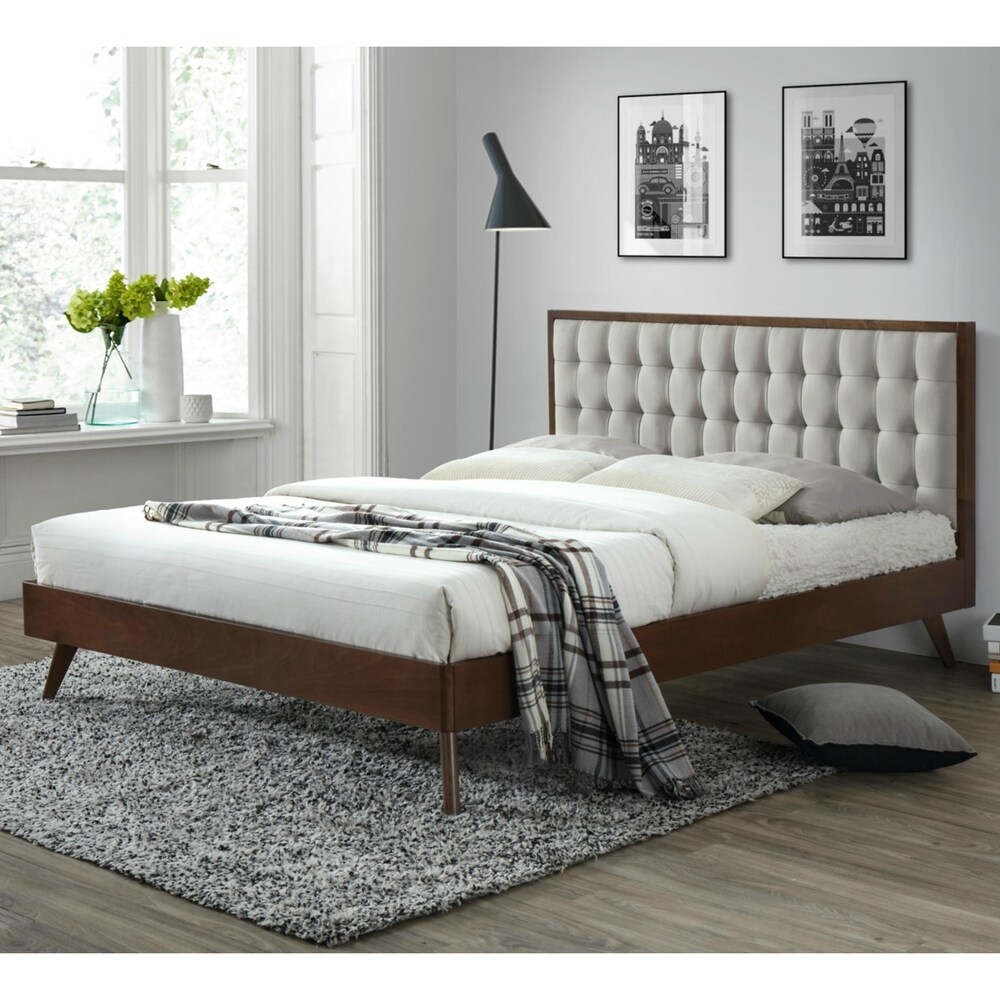 Hughes Mid century Modern Upholstered Platform Bed with Wood Frame