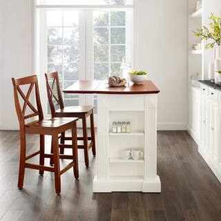 CROSLEY FURNITURE Coventry White Drop Leaf Kitchen Cart with X-Back Stools KF300073WH