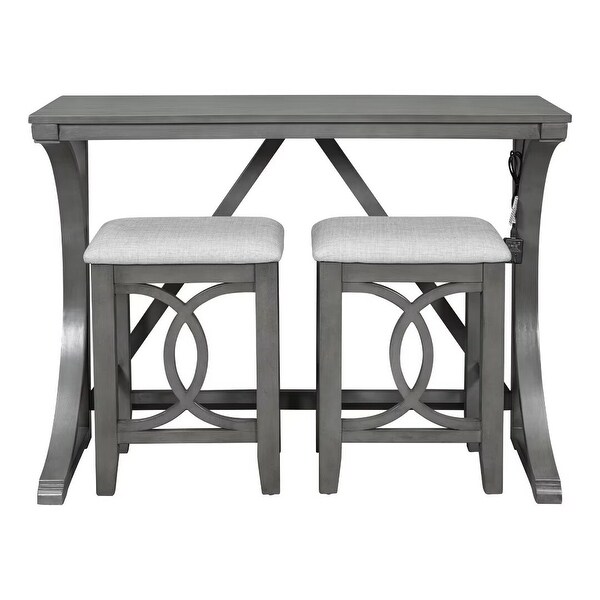 Counter Height Dining Table Set with USB Port and Upholstered Stools