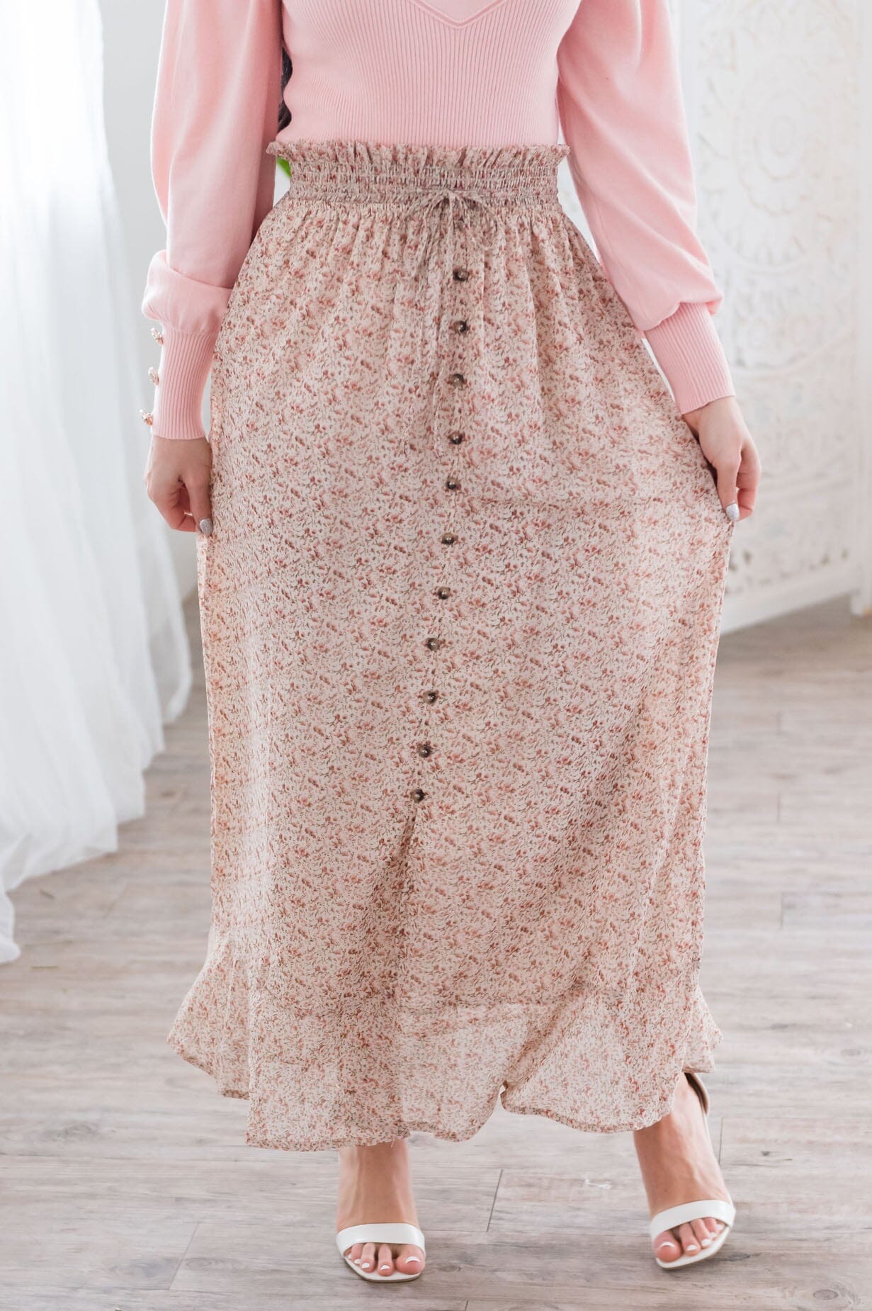 Spring Blooms Modest Button Skirt