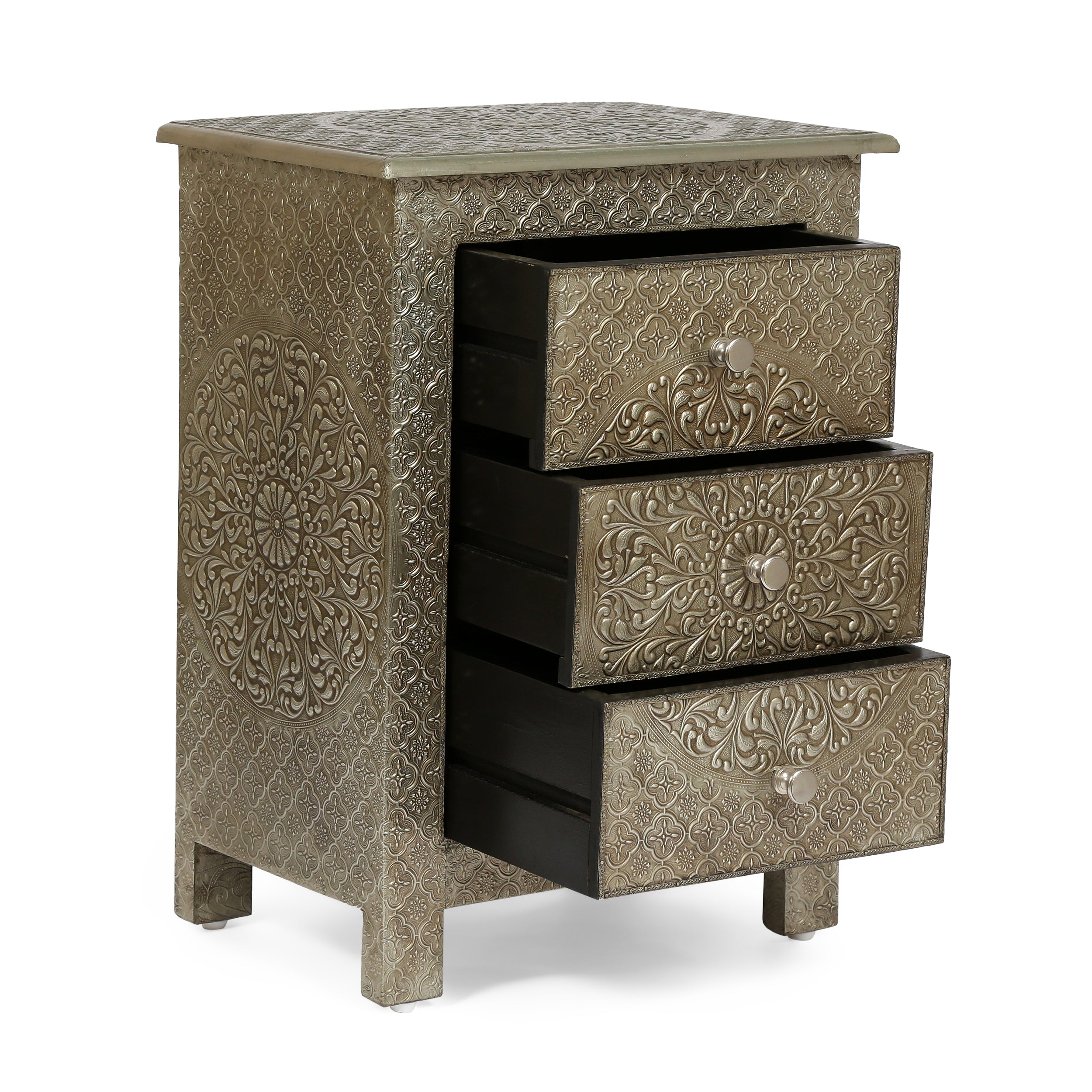 Vensel Handcrafted Boho 3 Drawer Nightstand