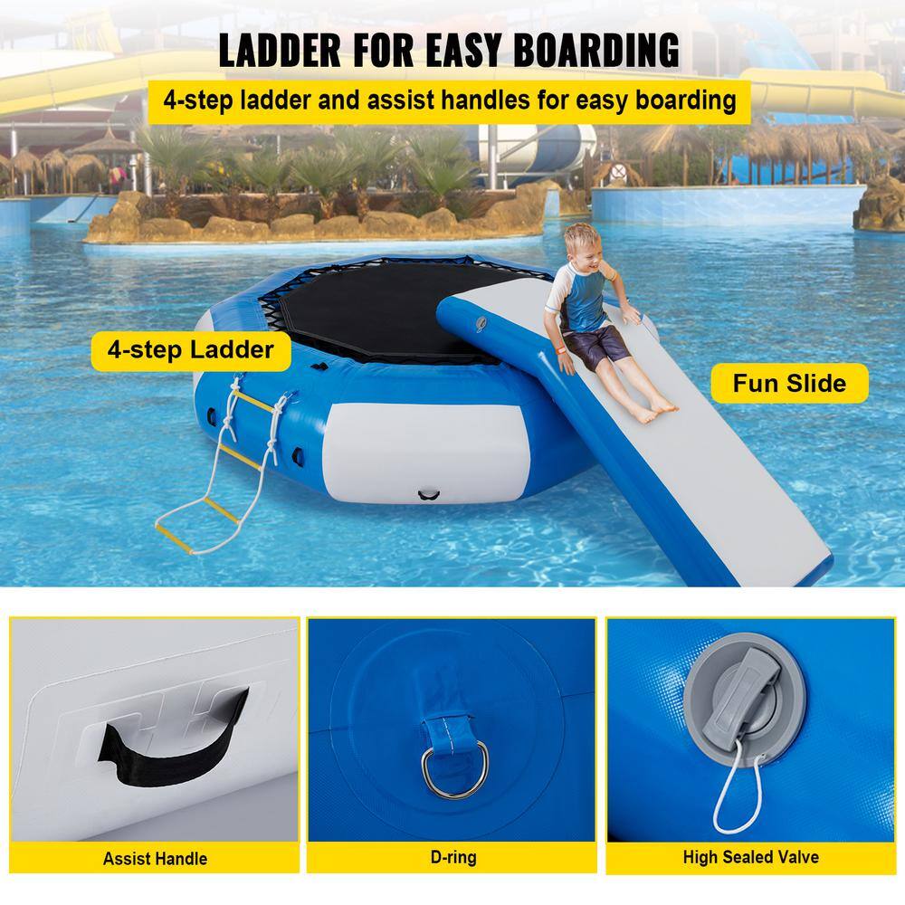 VEVOR Inflatable Water Trampoline 10 ft. Round Inflatable Water Bouncer with Slide and 4-Step Ladder for Water Sports SSBC10FTBWDFTHD01V0